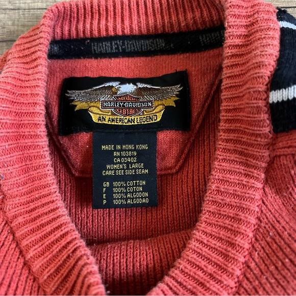Harley Davidson thick stitch orange black womans long sleeve sweater size large - Picture 8 of 8
